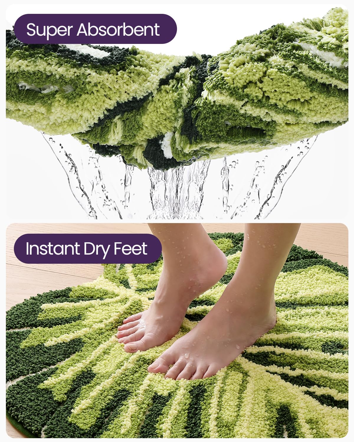 DEXI Bath Mat Leaf Plant, 31.5x47 Soft Absorbent Bathroom Rug with Non Slip Backing, Microfiber Washable Floor Carpet Bathmat for Sink, Living Room, Monstera Green