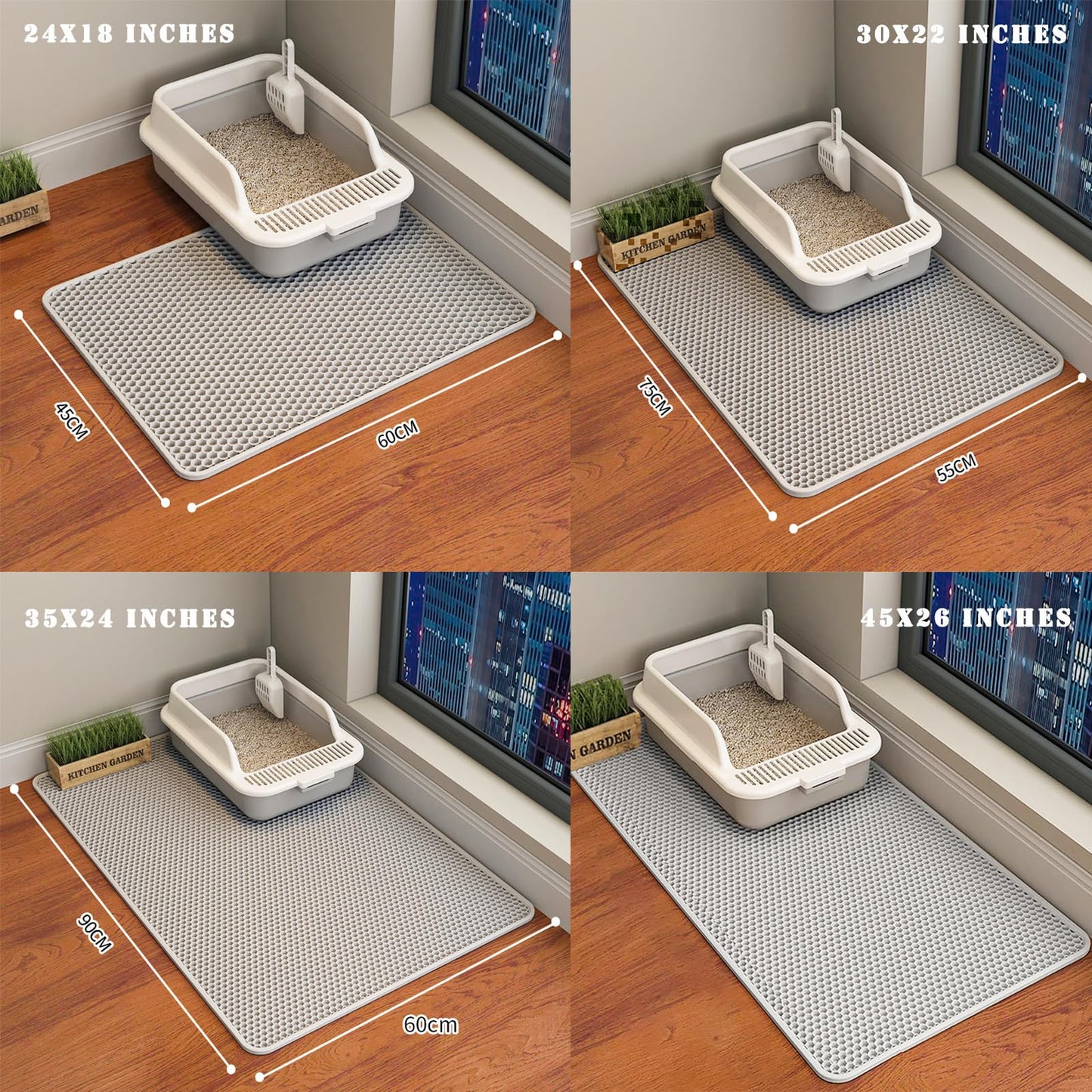 HCY&WLD Cat Litter Mat, Honeycomb Double Layer Cat Litter Trapping Mat, Waterproof Urine Proof Non-Slip, Scatter Control, Less Waste, Easier to Clean (Light Gray, 45" X 26")