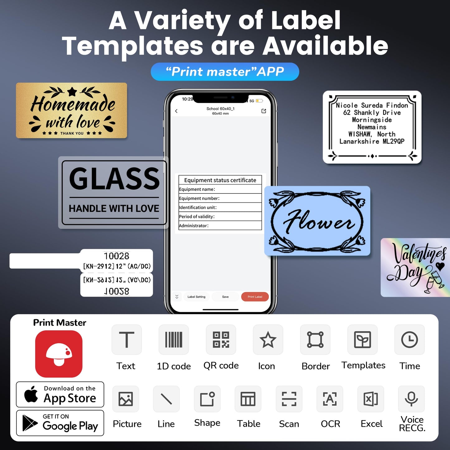 Phomemo M250 Label Maker, 3 Inch Thermal Label Maker Machine with Tape, Versatile App with 1500 Icons & 200 Templates, Thermal Barcode Label Printer for Small Bussiness, Office, Home, with 100 Labels