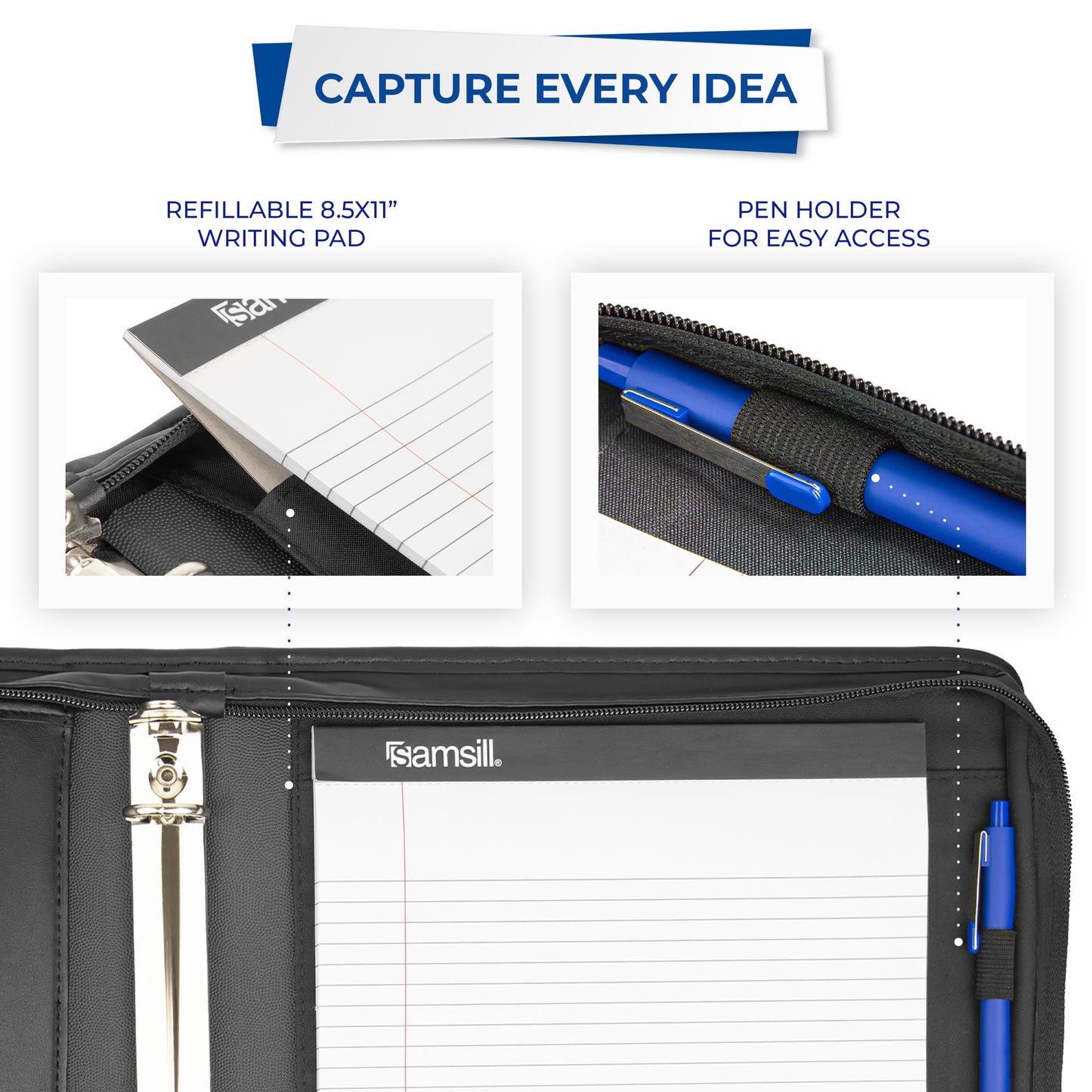 Samsill 15650 Professional 1-Inch Zipper Binder with iPad Pocket, Black