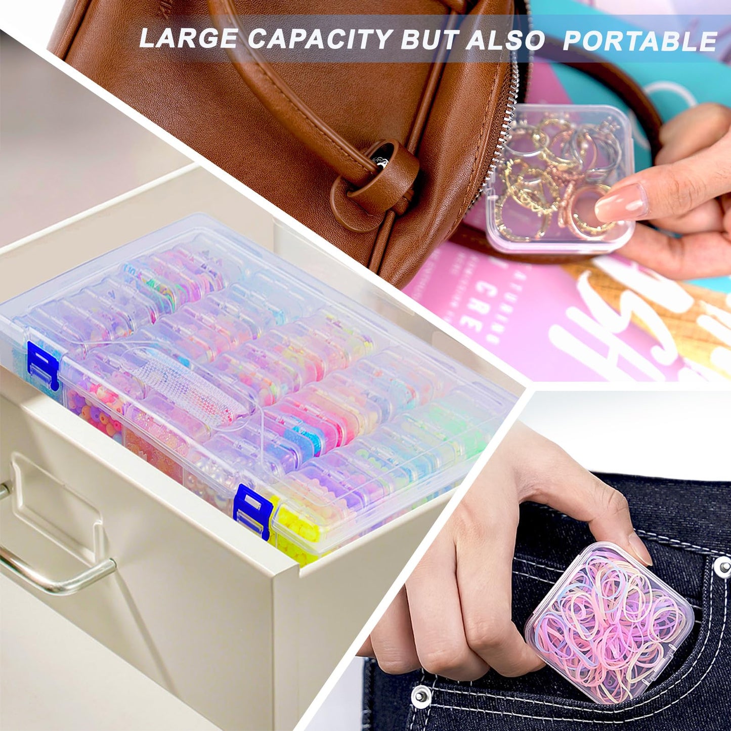 DILIBRA Bead Organizer Box, 92Pcs Small Bead Organizers and Storage Plastic Cases, Mini Clear Storage Containers Boxes with Hinged Lid for Diamond Painting Accessories Seed Jewelry Crafts