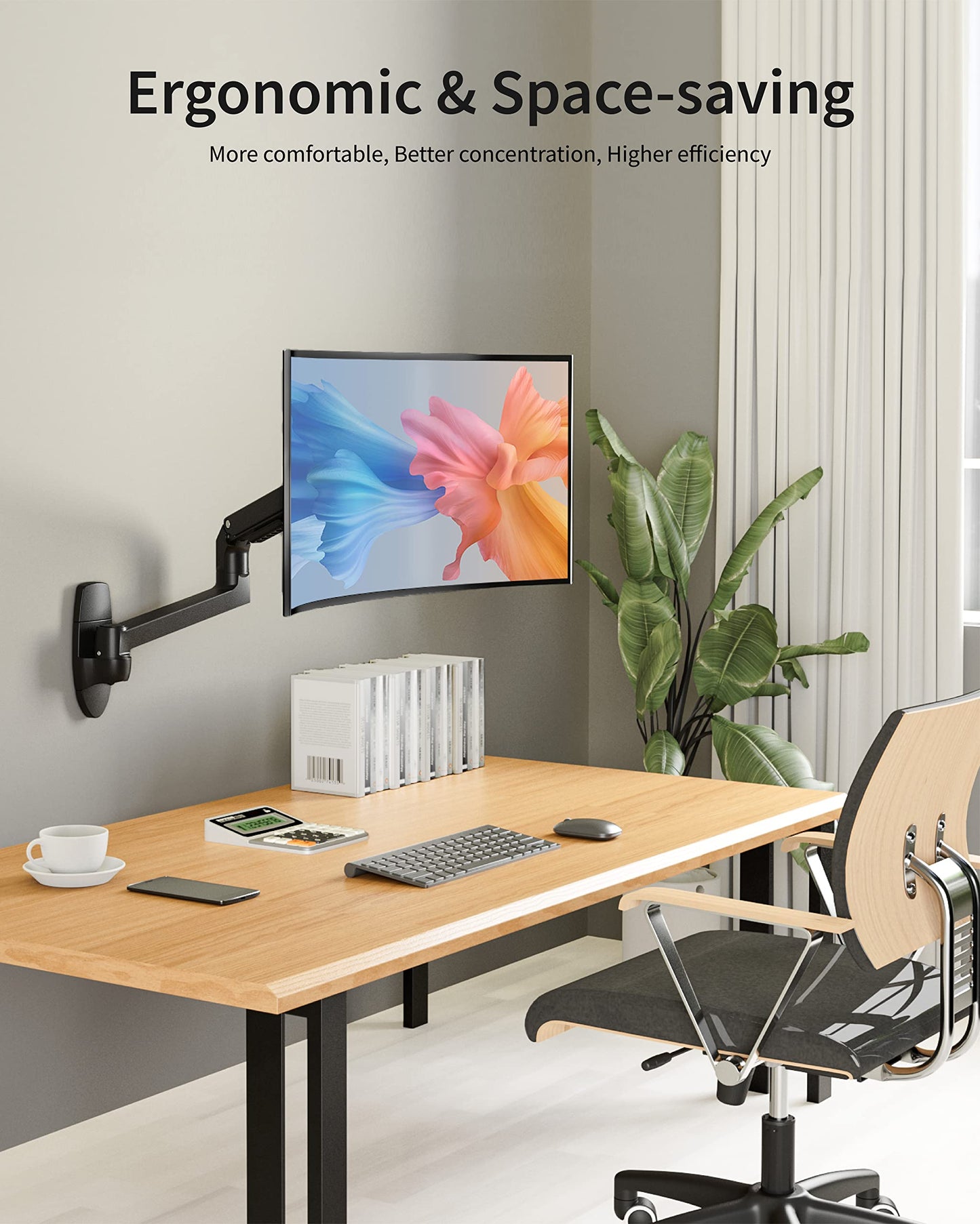 Ergounion Single Monitor Wall Mount for Flat or Curved Screens up to 38" Within 25 lbs, Full Motion Adjustable Monitor Arm with Cable Management, VESA 75x75/100x100mm, Black