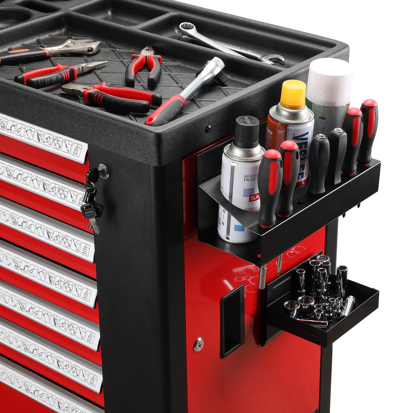 Mayouko Magnetic Toolbox Shelf, Tray and Holder, 4-Piece Magnetic Toolbox Tray Set Tool Box Cabinet Side Shelf Storage, Workshop