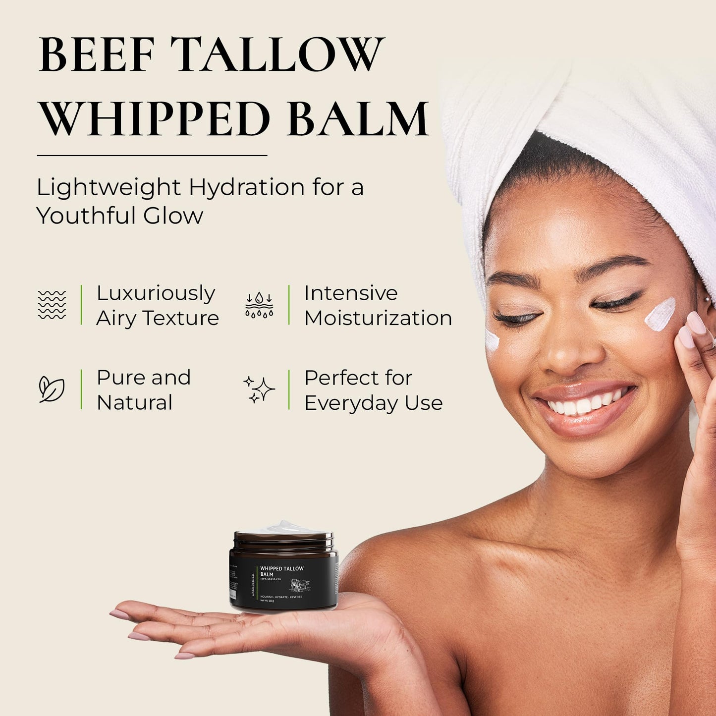 Beef Tallow Skincare Gift Set – 3-in-1 Bundle with 100% Grass-Fed Tallow Balm, Whipped Tallow Moisturizer & Handmade Tallow Soap – Natural, Unscented, Nourishing – 60g Balm, 120g Cream, 120g Soap