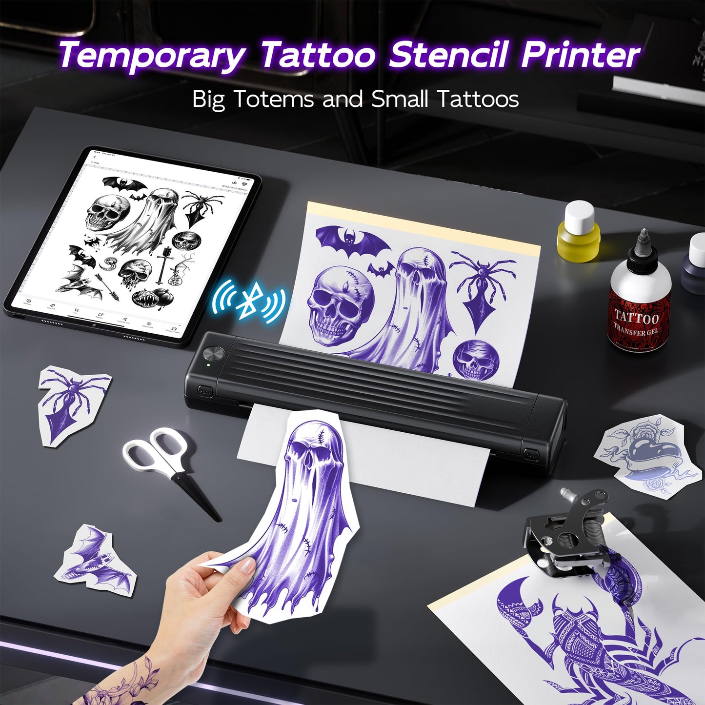 Itari Wireless Tattoo Stencil Printer, Tattoo Transfer Printer for Artists & Beginners, Bluetooth Tattoo Machines Printers with 10 Pcs Transfer Paper, Compatible with Phone, Tablet & PC