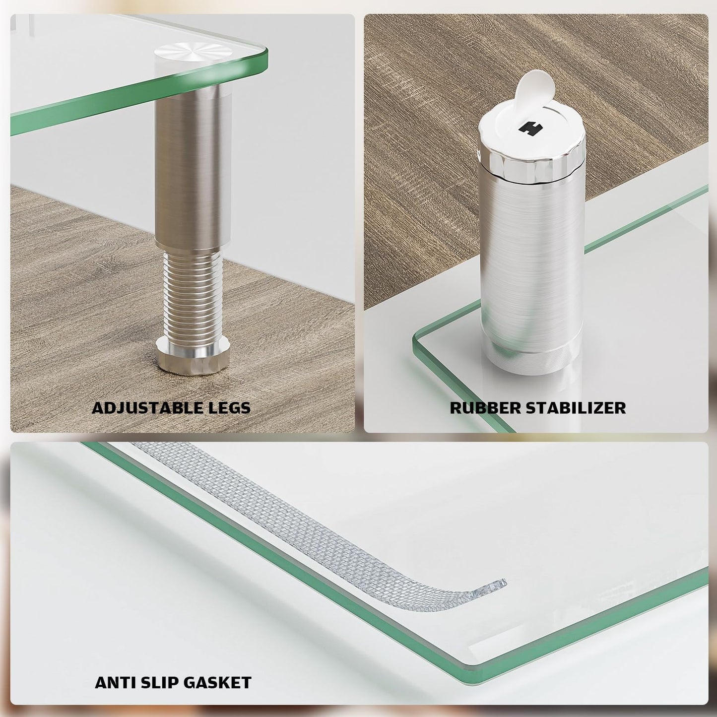 Hemudu Dual Monitor Stand -Adjustable Length and Angle Dual Monitor Riser, Computer Monitor Stand, Desktop Organizer, Monitor Stand Riser for PC, Computer, Laptop (Clear)