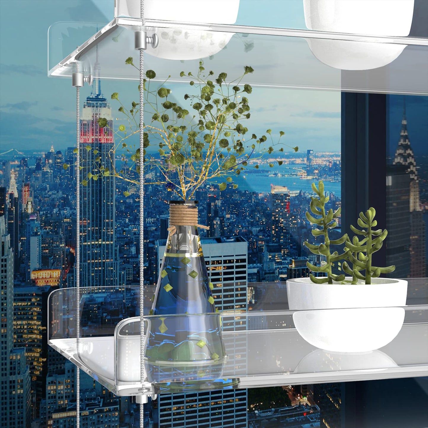Clear Hanging Window Plant Shelves,Indoor Windows Wall Hanging Plant Stand Flower Display,Flower Pot Organizer Storage for Window Grow Herbs,Microgreens,Succulents,Flower