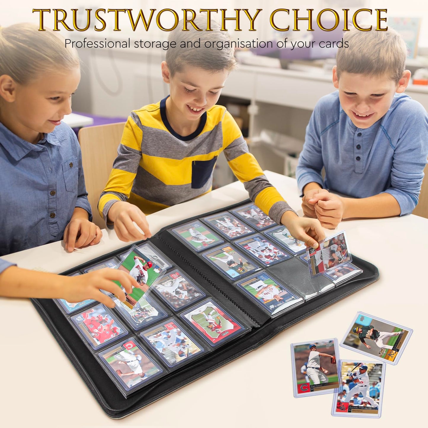JoyHood Top Loader Binder, Top Loader Collection Album for Trading Cards and Sports Card Holds 252 Top Loaders, Not for Cards WITHOUT a Top Loader (Dark, 9 Pockets)