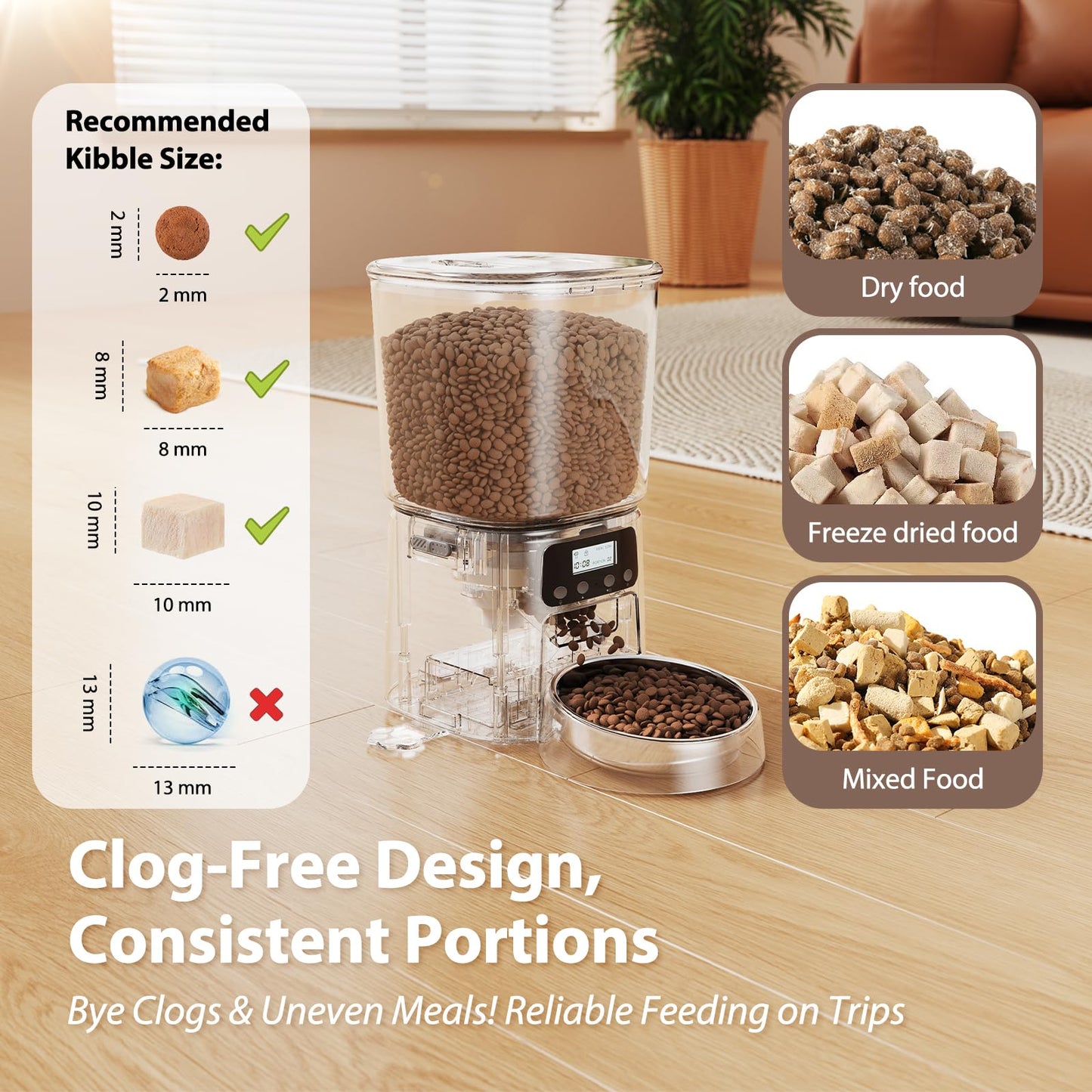 Automatic Cat Feeder, 4L Timed Cat Dry Food Dispenser, Pet Feeder up to 6 Meals and 30 Portions per Day, 10S Voice Record, Dual Power Supply, Non-Slip Base, Auto Pet Feeder for Cats and Small Dogs