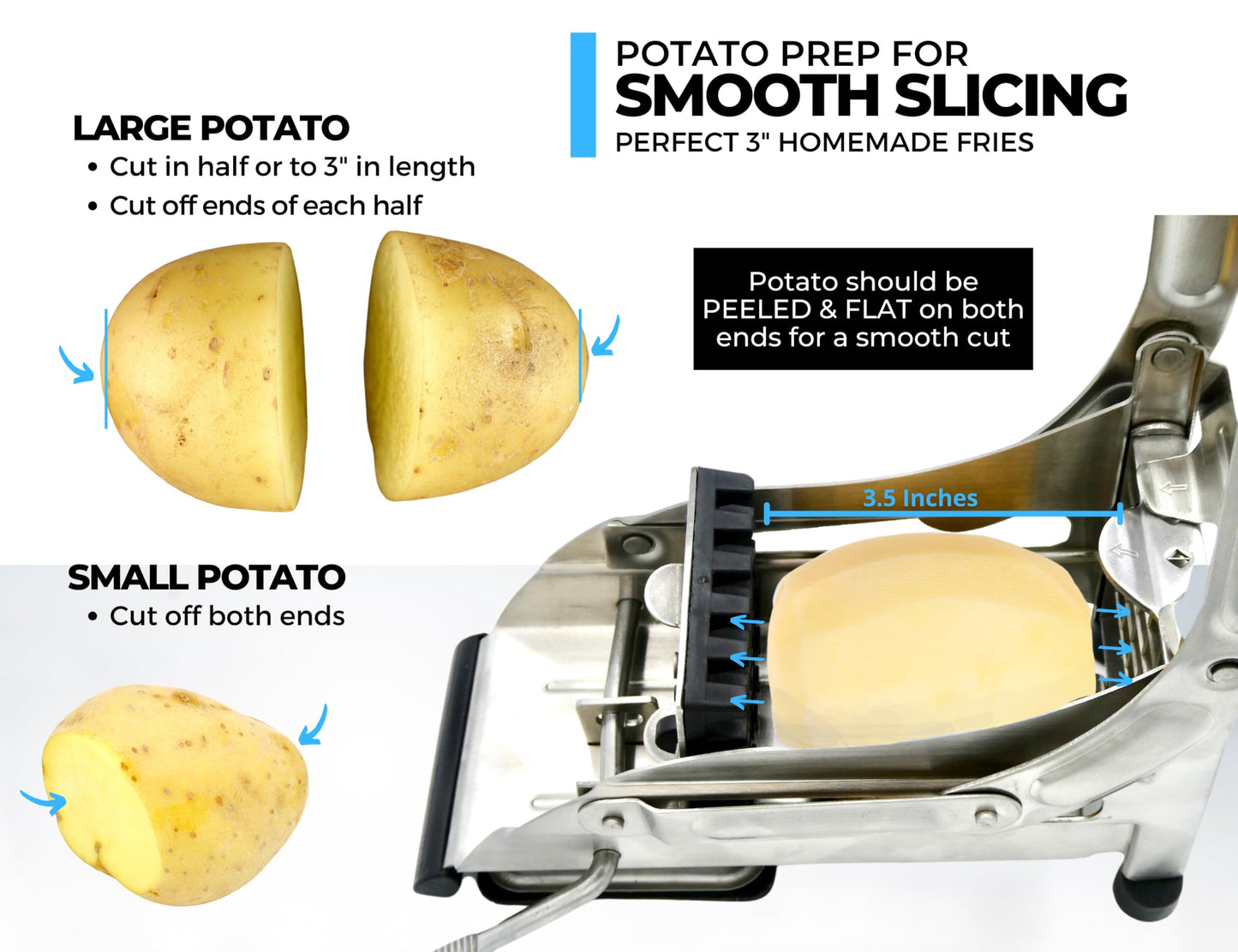 ICO Stainless Steel 2-Blade French Fry Potato Cutter, No-Slip Suction Base, Perfect for use with Air Fryer