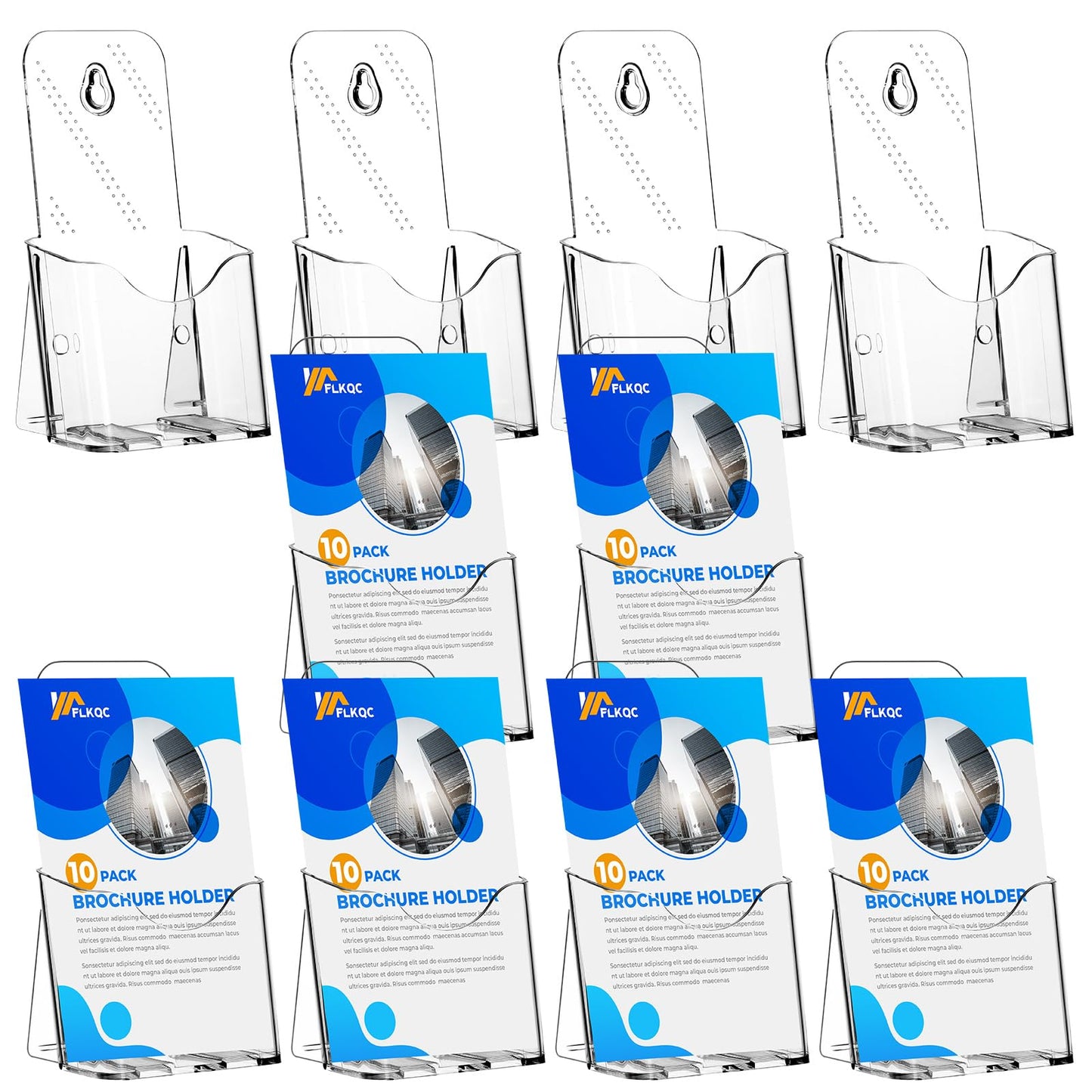 FLKQC Acrylic Brochure Holder, 10 Pack Brochure Holder Stand Plastic Pamphlet Holder Clear Literature Countertop Organizer Plastic Flyer Display Stand for Magazine, Document, Booklet