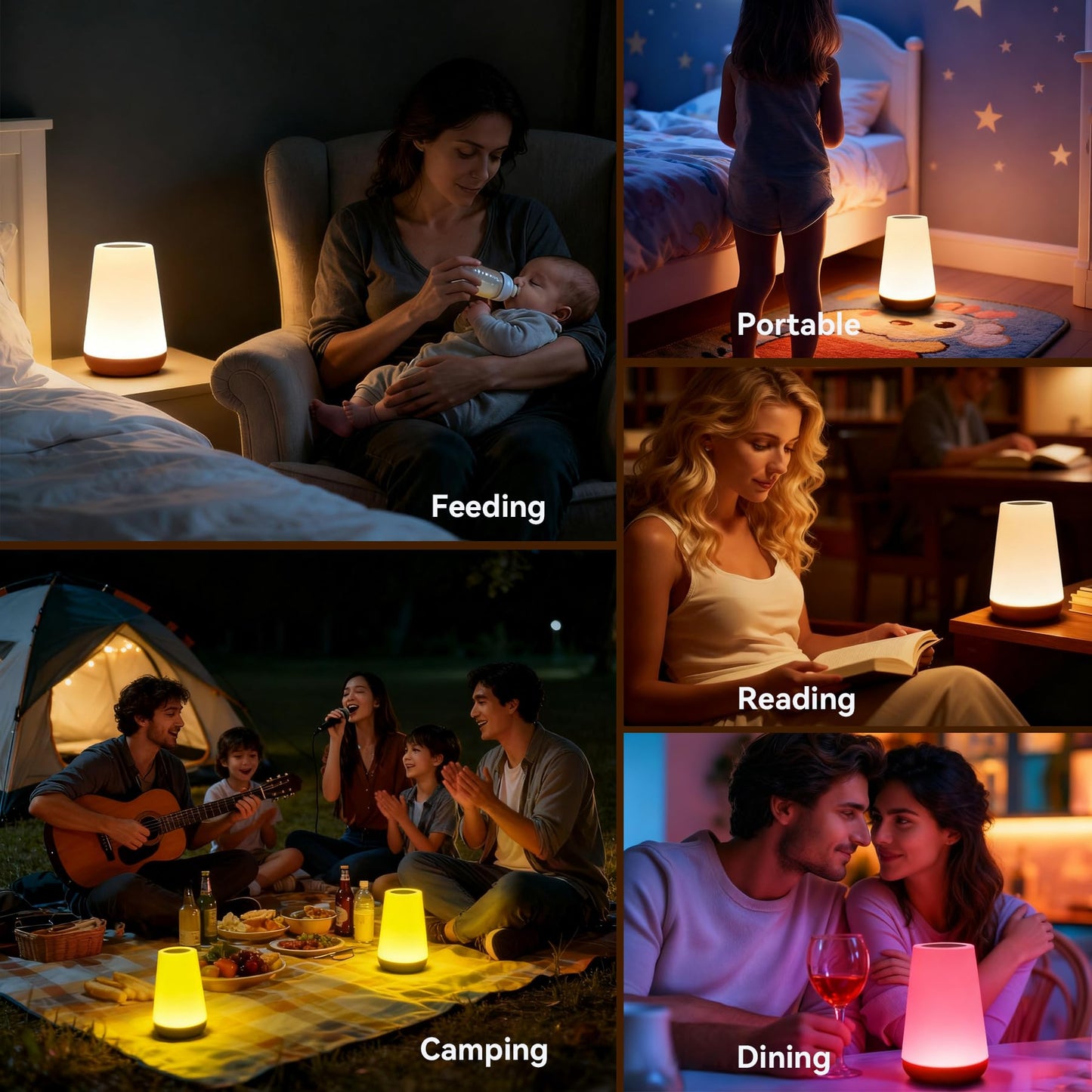 YUNJAYI 2 Pack Touch Bedside Lamp Wireless, 13 Colors Changing & 5 Modes, Dimmable Night Lights for Kids Bedroom, Portable Small Lamp Rechargeable Sleep Aid, Eye Caring Baby Nursery Night Lamp Timer
