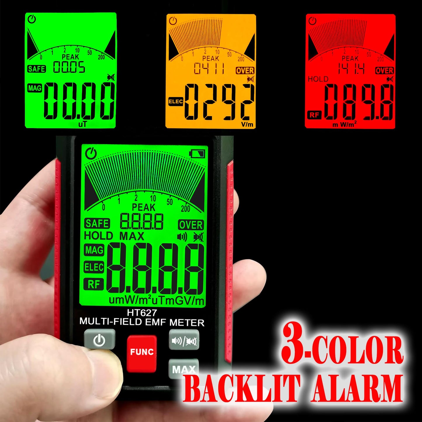 EMF Meter, 3-in-1 Portable Electromagnetic Field Radiation Detector Handheld EMF Tester for EF, RF, MF, WiFi Signal, Radio Frequency Detector Suitable for Home Office EMF Inspections Ghost Hunting
