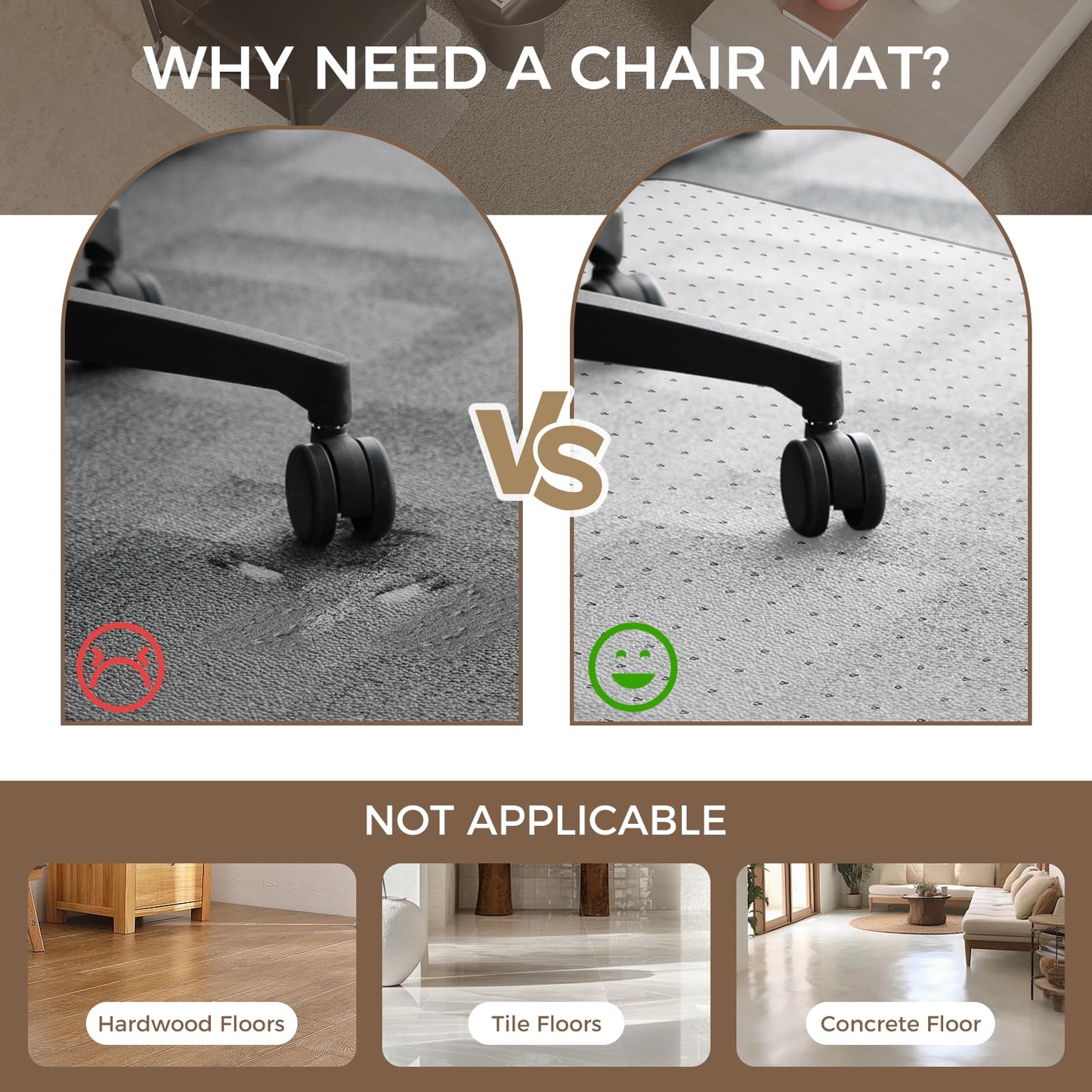Office-Chair-Mat, Carpet-Floors，YOUKADA Desk Chair Mat, BPA and Phthalate Free, 75 x 120 cm/30 x 48 inches