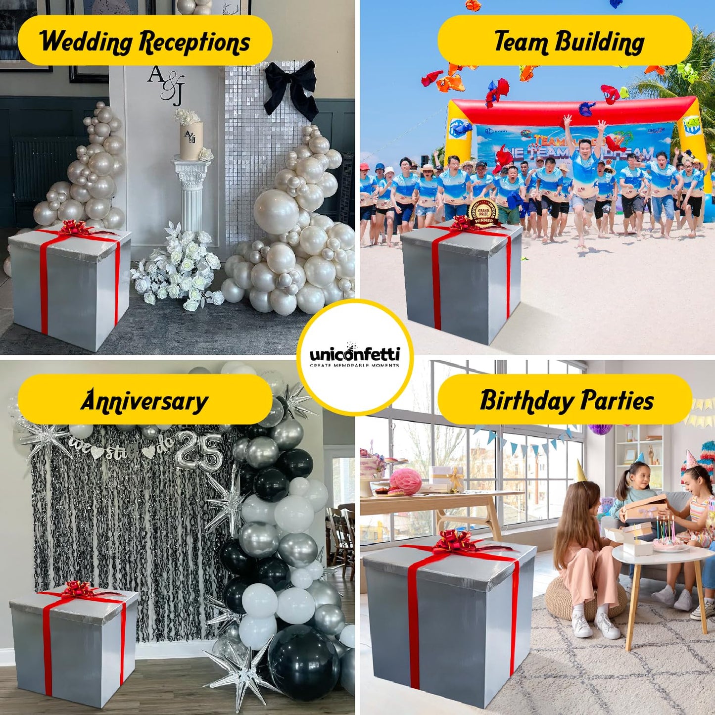 Giant Gift Box Silver Cardboard Decorative Box with Lid, Silver Gift Box for Birthday Surprise, Pregnancy Announcement, Gender Reveal, Christmas Presents and Other Celebrations (Size: 28x28)