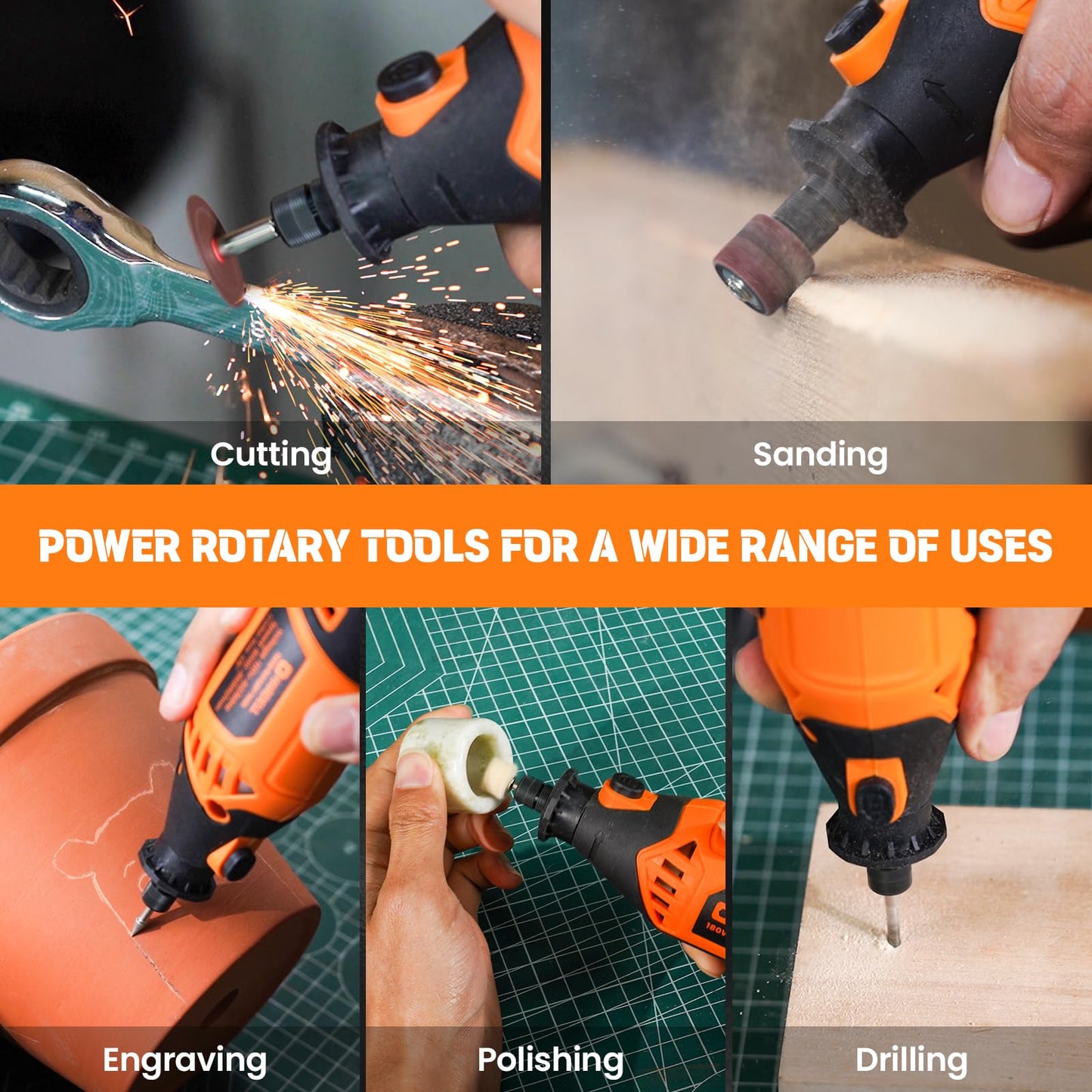 HARDELL Rotary Tool Kit - 180W Corded Power Rotary Tool 6 Variable Speeds with 61 Accessories, 8000-35000RPM, for Sanding, Polishing, Cutting, Engraving,Carving, DIY Crafts