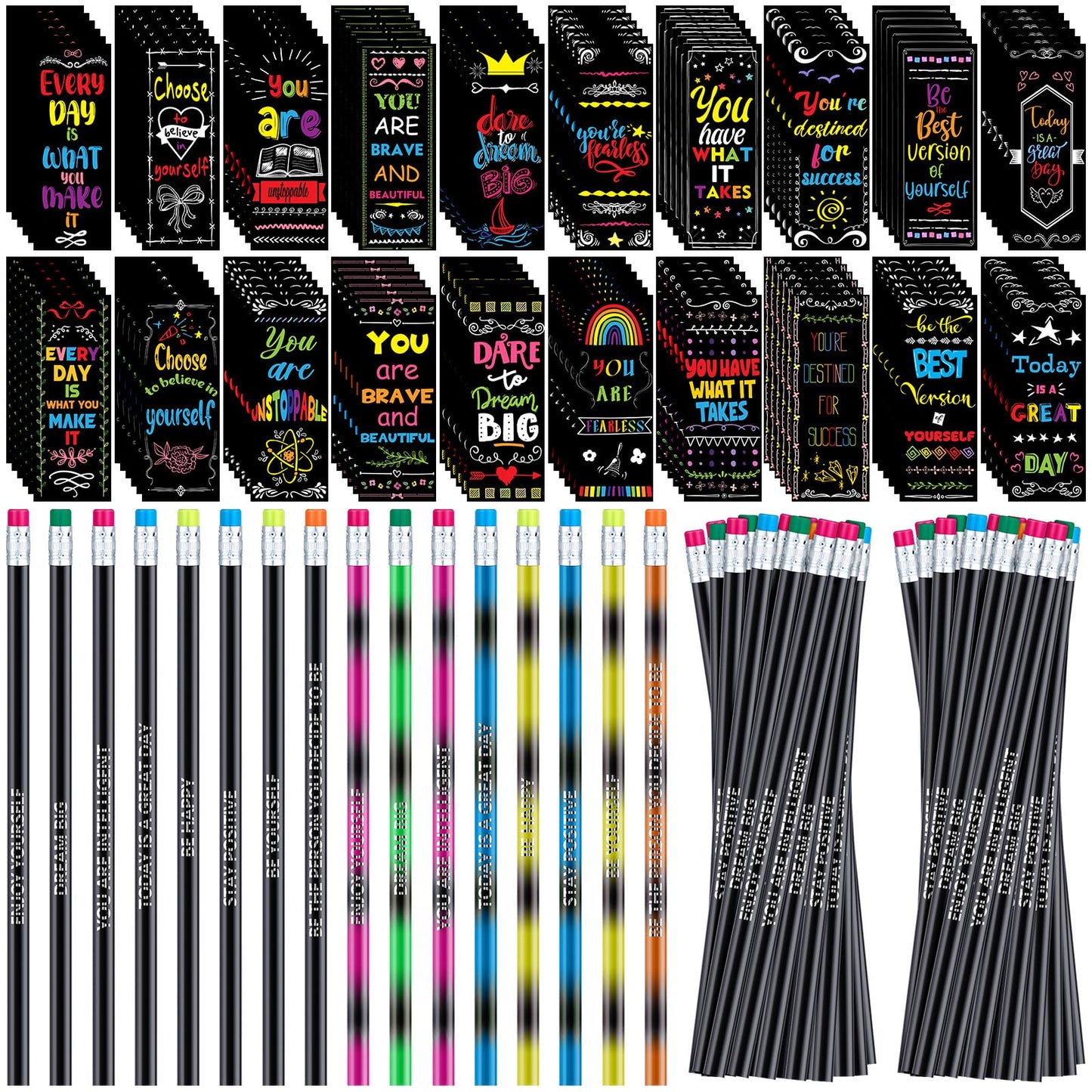 240 Pcs/120 Set Inspirational Pencil Bookmark Gift Thermochromic Color Changing Pencil Bulk with Eraser Motivational Bookmark Back to School Gifts for Kids Students Teacher Classroom Party Favors