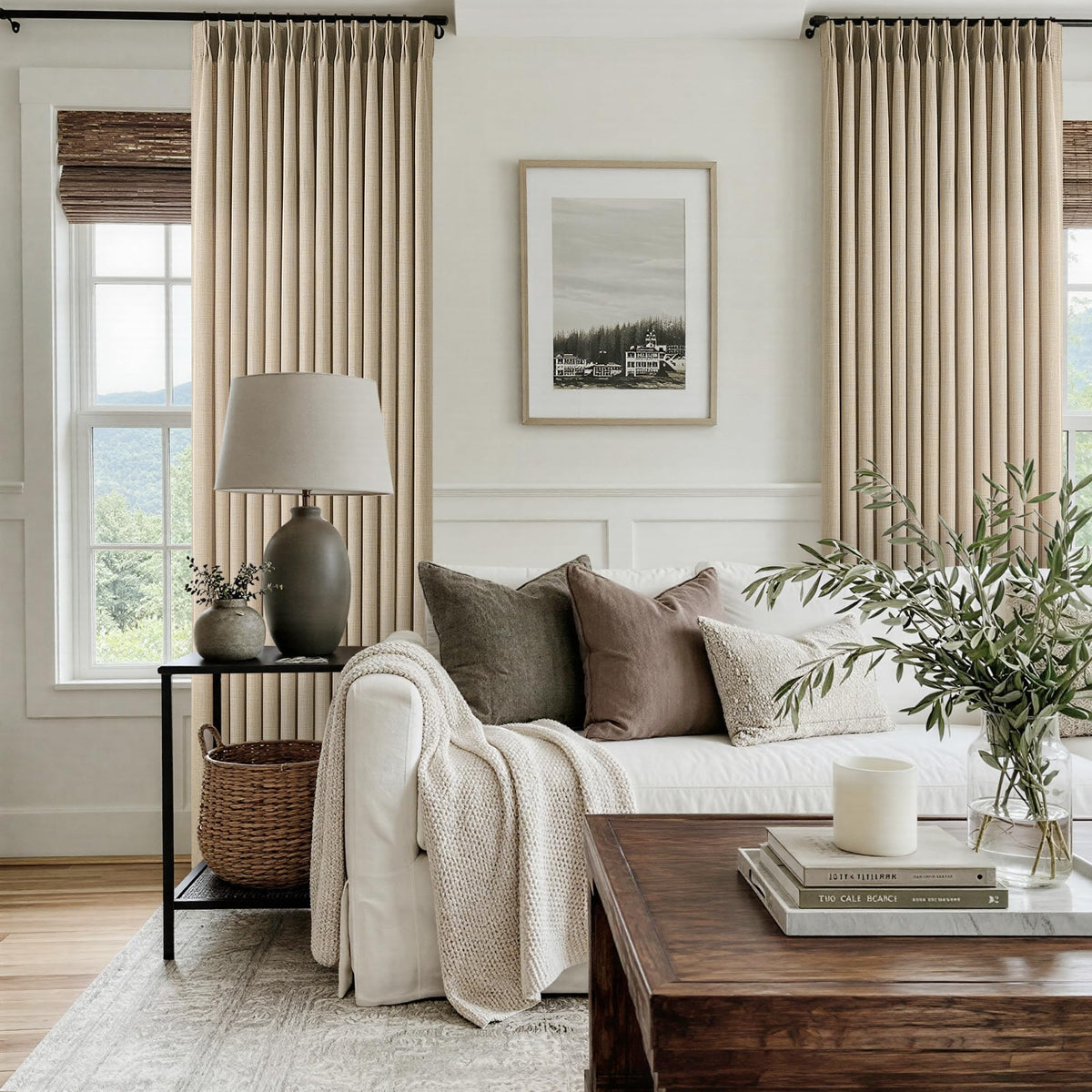 Pinch Pleated Curtains 84 Inch Length 2 Panels for Living Room Neutral Textured Pinch Pleat Curtains Cream Light Filtering Pleated Drapes 84 Inches Long Back Tab Hooks Clips Rings 40 Wx84 L Oatmeal