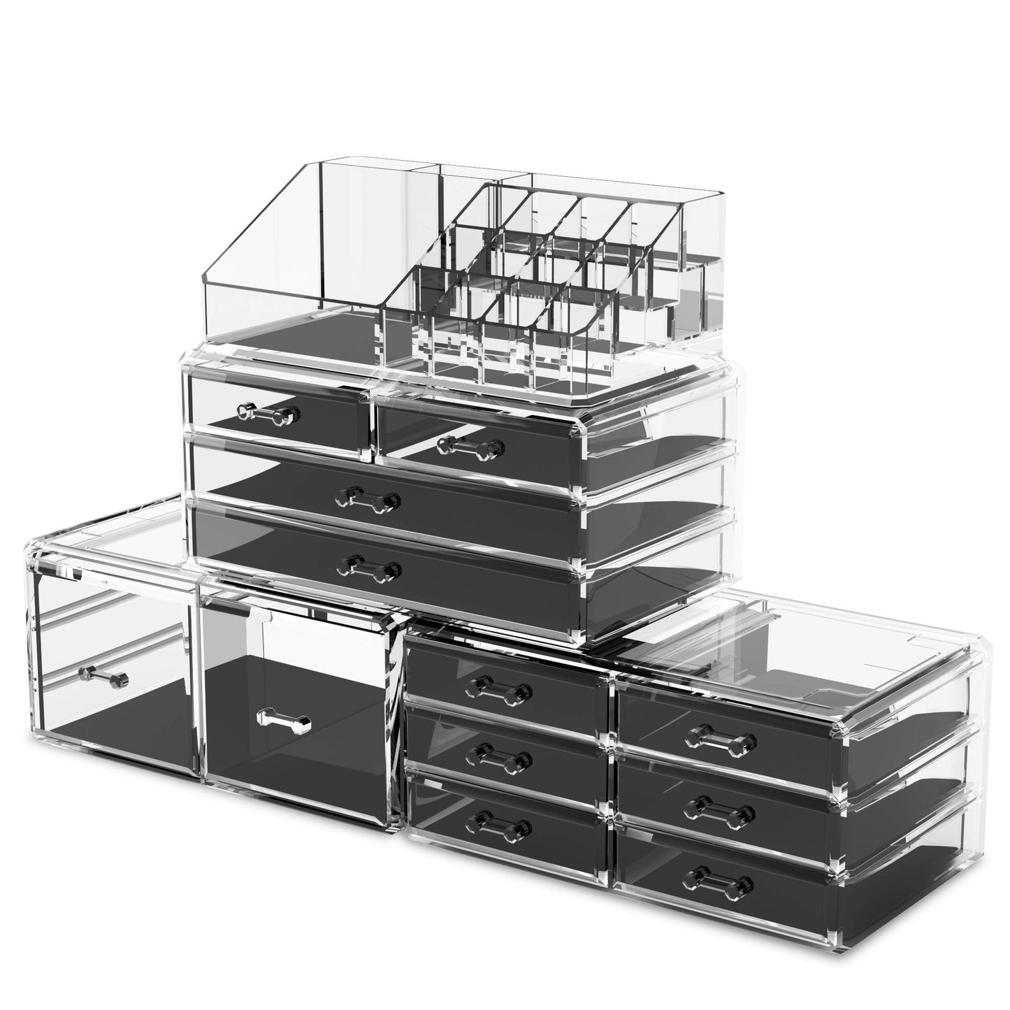 Readaeer Makeup Cosmetic Organizer Storage Drawers Display Boxes Case 12 Drawers （Clear）
