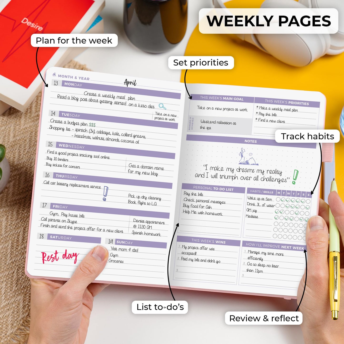 Clever Fox Planner 2nd Edition – Colorful Weekly & Monthly Goal Setting Planner, Habit Trackers, Time Management and Productivity Organizer, Gratitude Journal, Undated, A5, Lasts 1 Year – Rose Gold