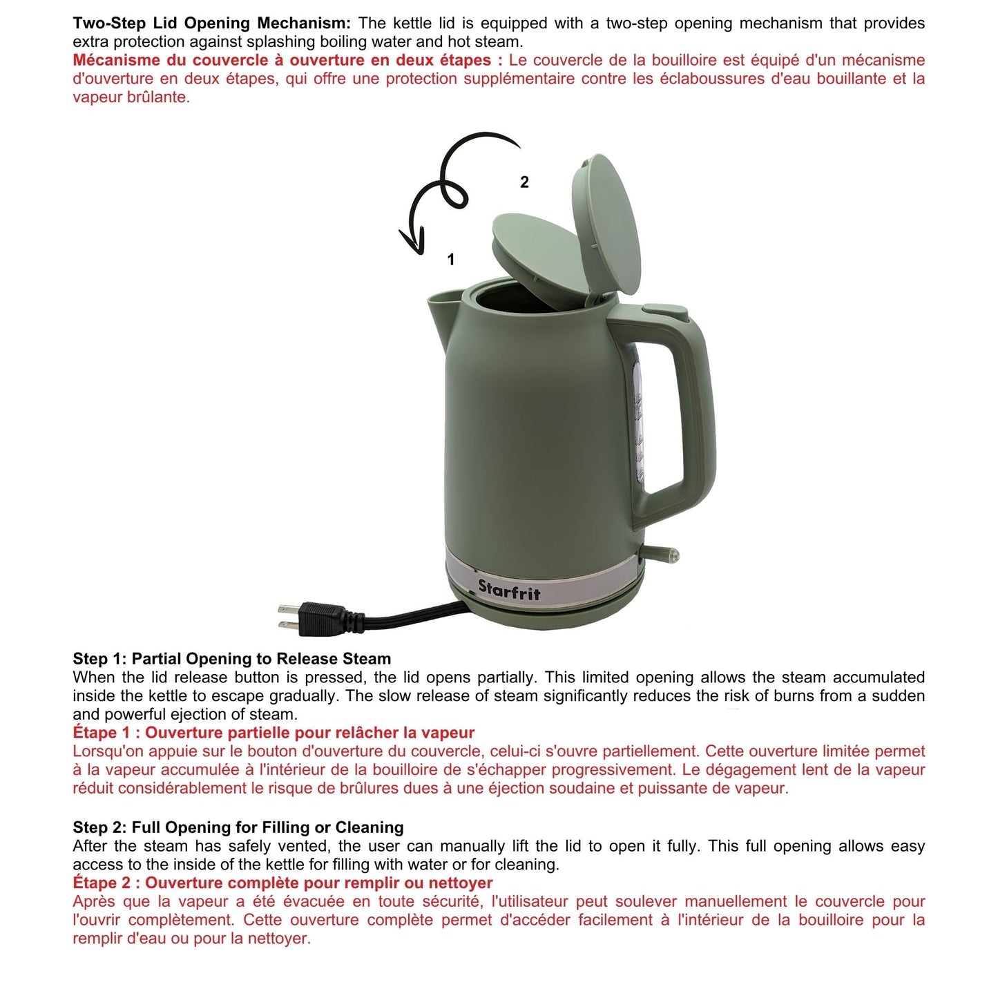 Starfrit Electric Kettle - 1.7L Capacity - Water Level Indicator - Automatic Shut-Off - 1500W – Sage
