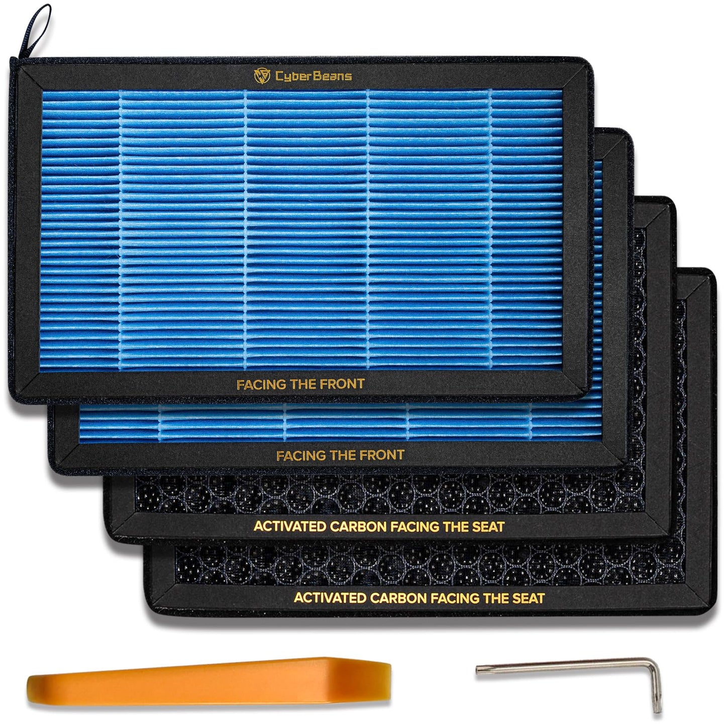 CYBERBEANS Air Conditional Replacement with Activated Carbon for Tesla Model 3/Y HEPA Cabin Air Filter Accessories 2016-2024 2025 Juniper Highland Upgraded Version(4 Pack)