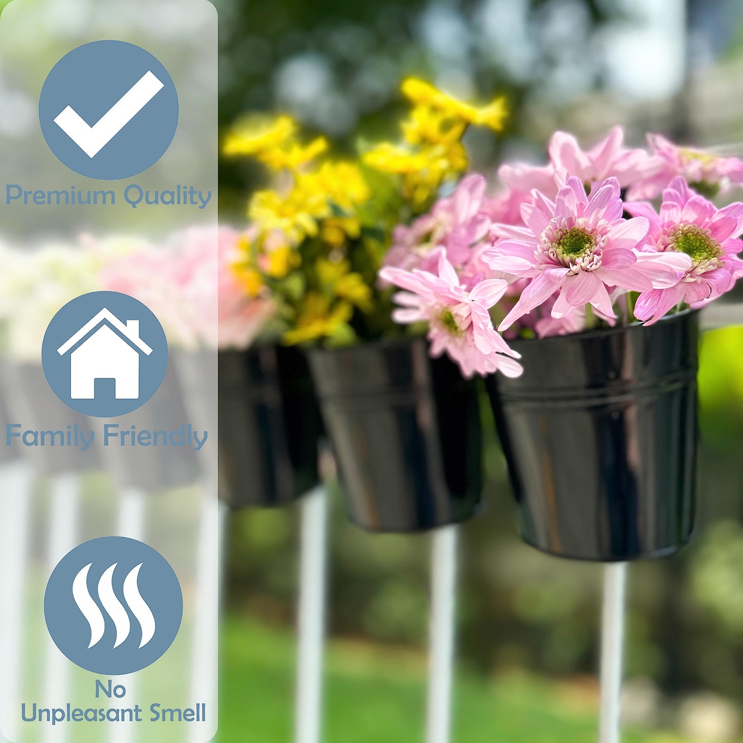 LaLaGreen Railing Planter - 10 Pack, 6 Inch Hanging Flower Pot Black, Outdoor Large Metal Iron Fence Bucket, Balcony Garden Wall Deck Porch Patio Rail Decor Hanger Hook Farmhouse Macetas para Balcon