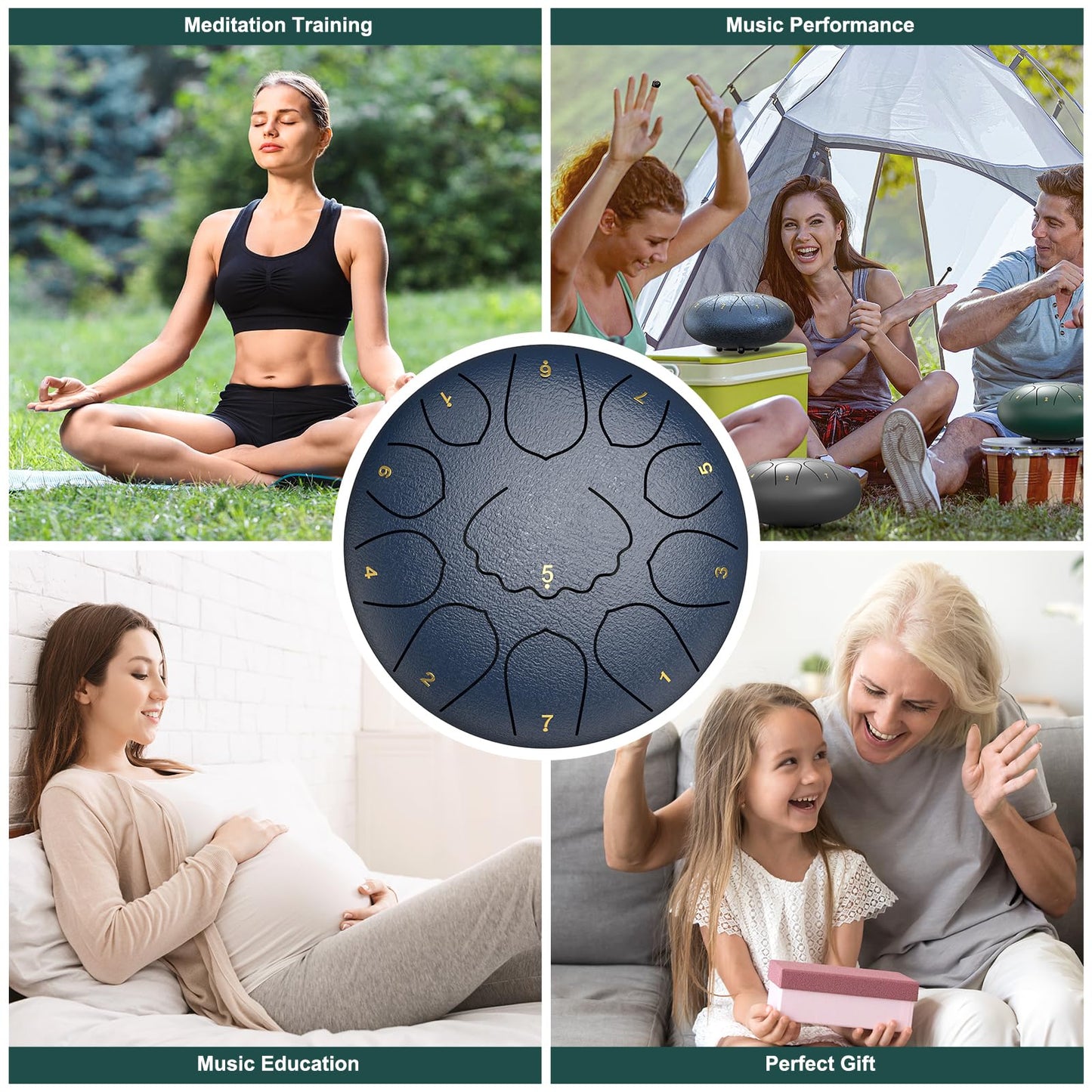Rain Drum for Outside Garden, 8 Inches 11 Notes Steel Tongue Drum, Waterproof Meditation Rain Chime, Musical Instruments for Adult Gift with Bag, Music Book, Mallets (Navy Blue)