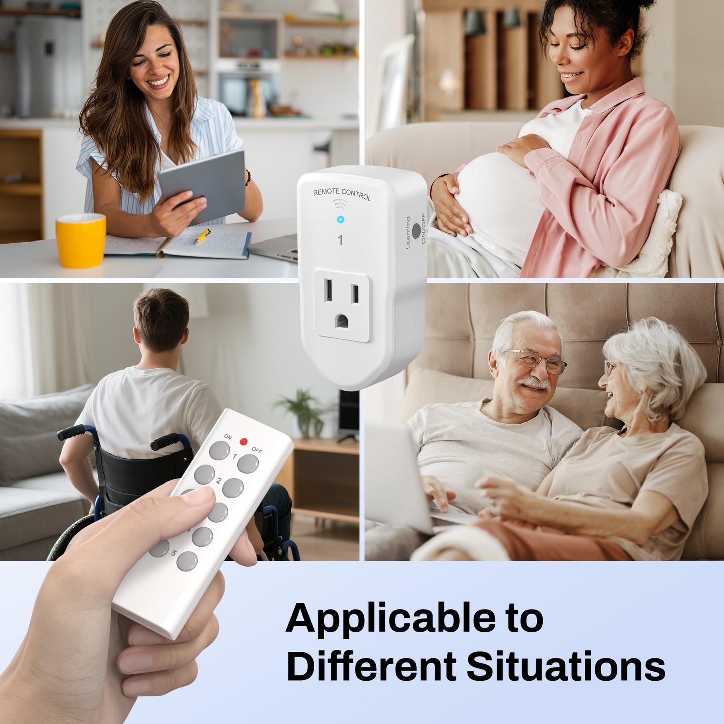 BN-LINK Wireless Remote Control Electrical Outlet Switch for Lights, Fans, Christmas Lights, Small Appliance, Long Range White 10A/1200W,2 Remote + 5 Outlet