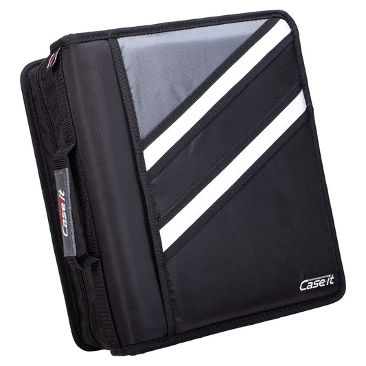 Case it The Z Shape Zipper Binder - Two Binders in One - Double Sided 1.5 Inch D-Ring - Multiple Pockets - 500 Page Capacity - Comes with Shoulder Strap, Jet Black Z-176 (Z-176-JBK)