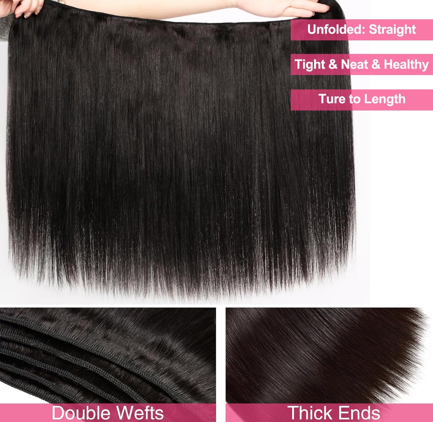 12A Human Hair Bundles 18 20 22 Inch Straight Bundles 100% Unprocessed Brazilian Virgin Weave Bundles 3 Bundles Double Weft Raw Remy Human Hair Extensions (18 20 22 Inch) Natural Black