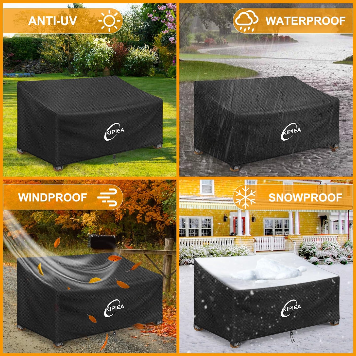 Kipiea Patio Sofa Cover, Heavy Duty 600D Outdoor Couch Cover Waterproof Winter, 2-Seat Patio Furniture Cover Loveseat, Outdoor Sofa Covers with Anti UV and No Tears, No Fading (60" W x 34" D x 31" H)
