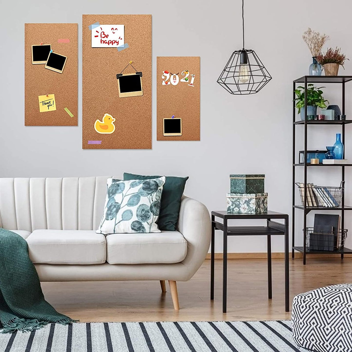 15 Pack Cork Bulletin Board 17 x 8 Inch, 1/2'' Thick Cork Board Tiles Self Adhesive Cork Board Frameless Cork Tiles Wall Decor with 100 Pushpins for School Home Office