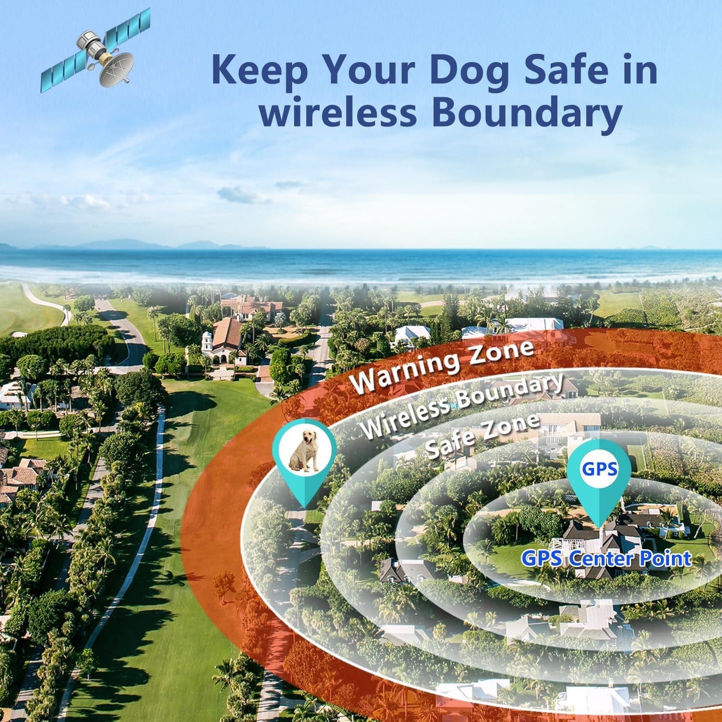 Wireless Dog Fence GPS Pet Fence Electric Containment System, Adjustable Control Range Warning Strength, Wireless Charging Wireless GPS Dog Fence, Fully Sealed Waterproof Collar Receiver