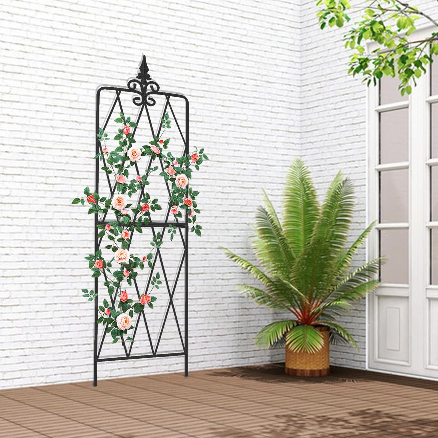 Garden Trellis for Climbing Plants Outdoor, Metal Garden Trellises, Decorative Fencing Flower Trellis with Durable Powder Coating for Vines Plant Rose, Vegetable Support (2, Pattern-A)