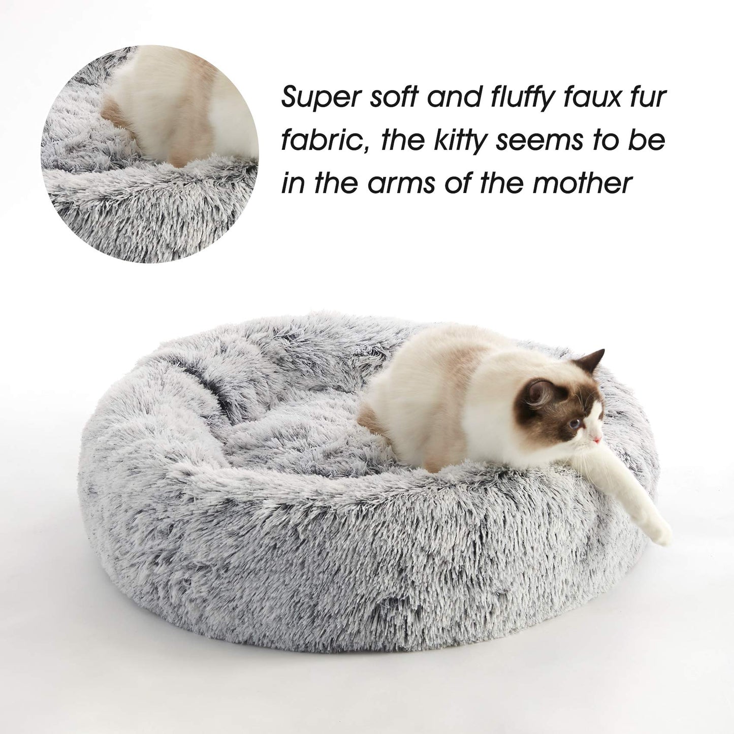 Calming Dog Bed & Cat Bed, Anti-Anxiety Donut Dog Cuddler Bed, Warming Cozy Soft Dog Round Bed, Fluffy Faux Fur Plush Dog Cat Cushion Bed for Small Medium Dogs and Cats (20"/24"/27"/30")