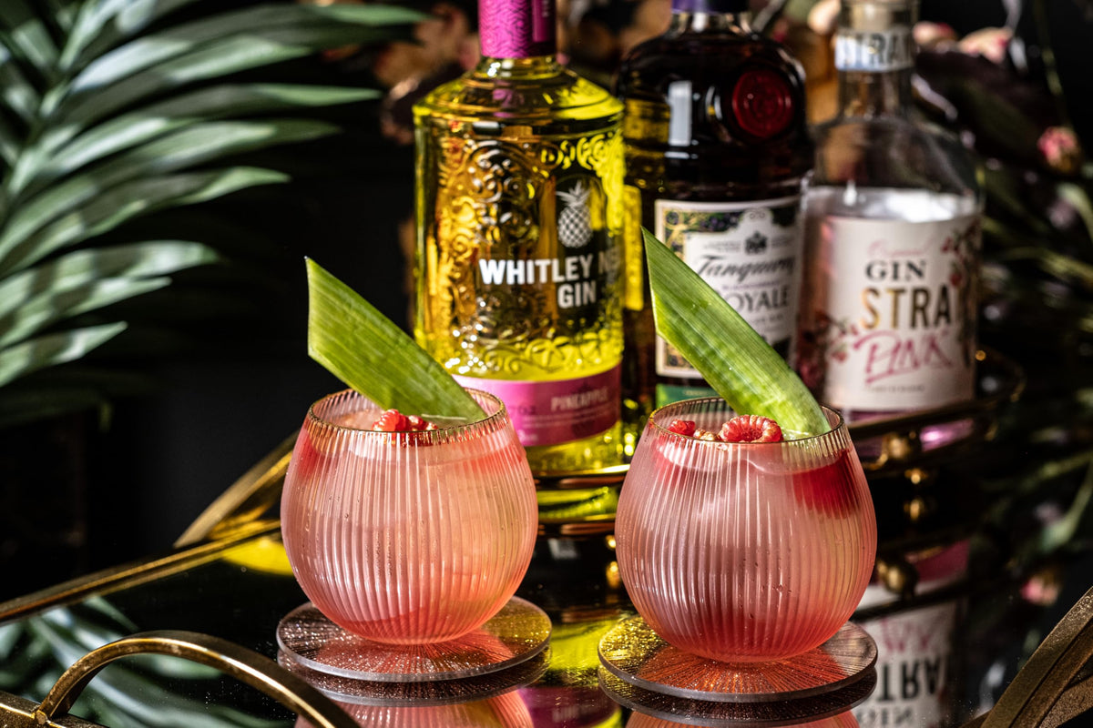 Vintage Blush Pink Art Deco Gin and Tonic Glasses With Gold Rims | Set of 4 | 13.5 oz Stemless Crystal Balloons for Cocktails | Retro Gift Goblets for Gin Lovers