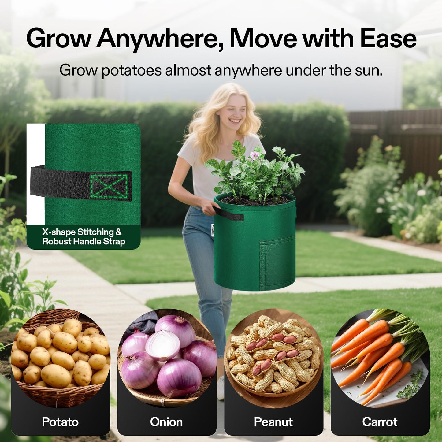 VIVOSUN 5-Pack 7 Gallon Potato Grow Bags with Handles, Non-Woven Fabric Bags for Carrots Tomato