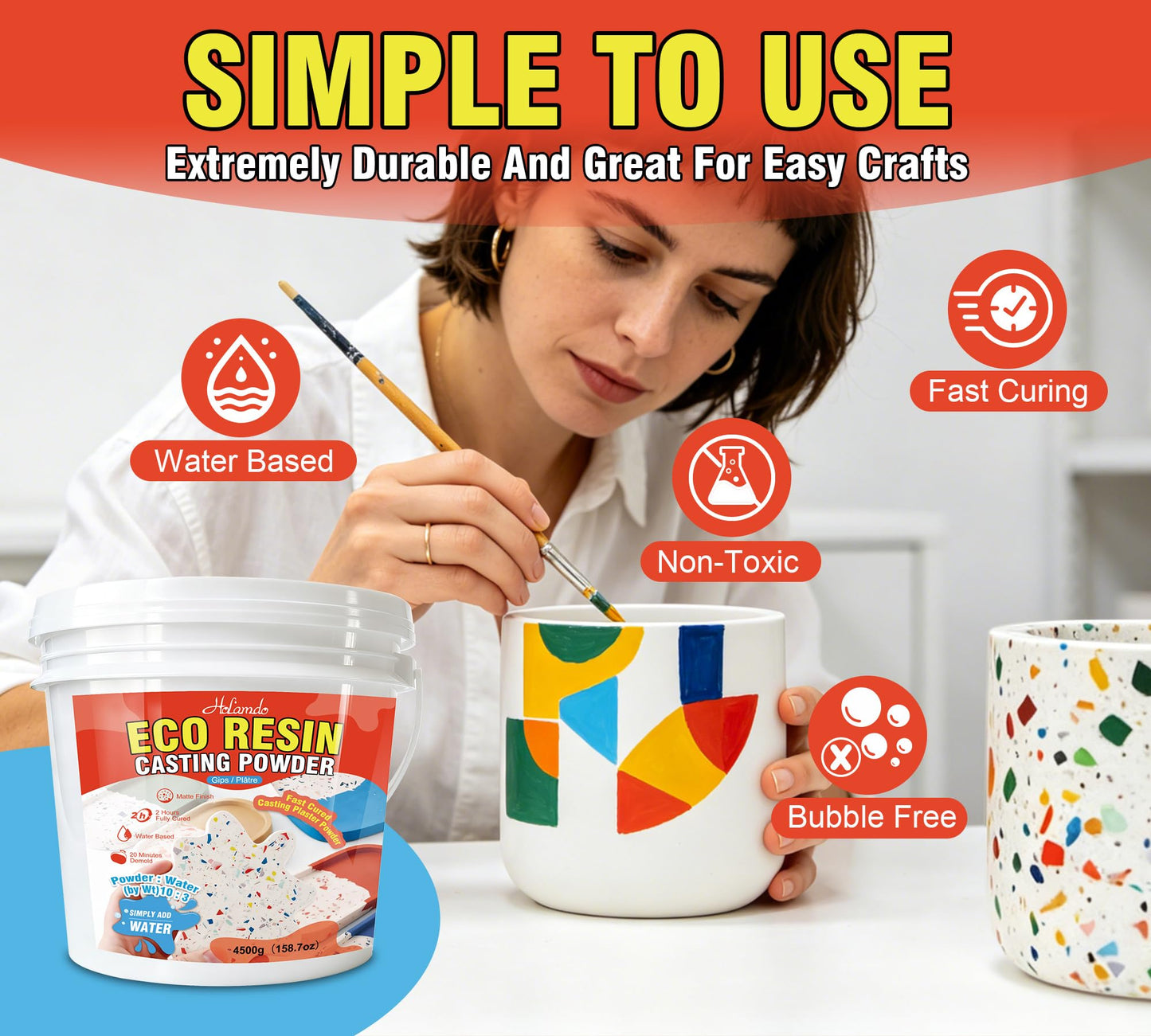 Eco Resin Casting Powders 4500g, Resincrete Gypsum Craft Powder, Water Activated Plaster Casting Powder, Fast Cured Easy Mixing Self Leveling for DIY Crafts Making Home Art Sculpture Molds