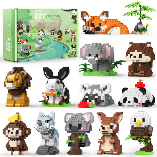 12 Pack Animal Party Favors Building Sets, Mini Animals Building Blocks Decor Model Kits, Goodie Bags Stuffers, Classroom Small Prize Toys Gifts for Adults Teens Age 14+