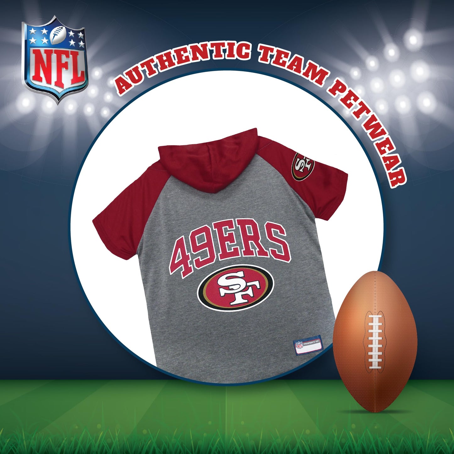 NFL SAN Francisco 49ERS Hoodie for Dogs & Cats. | NFL Football Licensed Dog Hoody Tee Shirt, Medium | Sports Hoody T-Shirt for Pets | Licensed Sporty Dog Shirt.