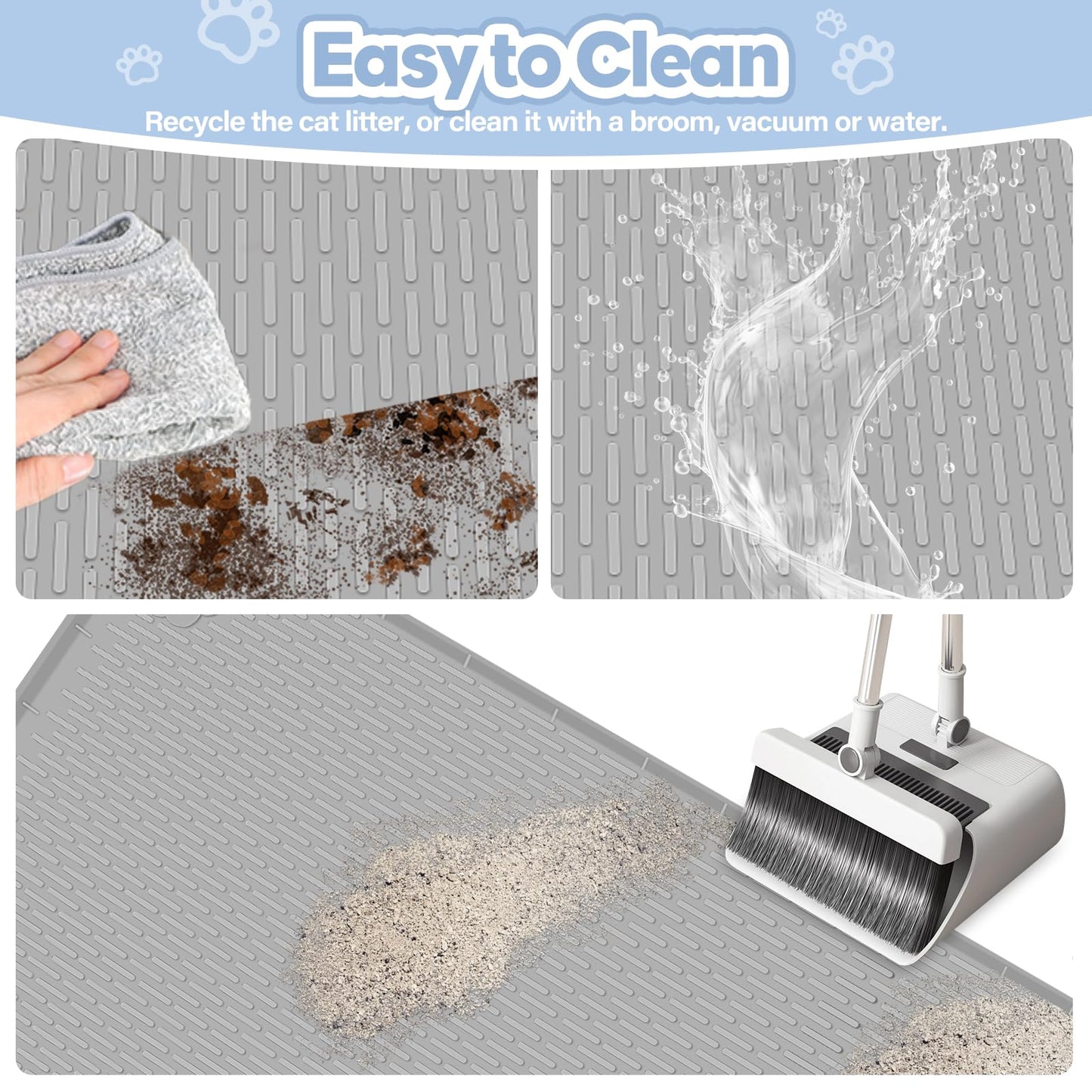 Bartuke Cat Litter Mat, Extra Large 101 x 71cm Silicone Mat Litter Trapping Mat for Scatter Control, Soft on Kitty Paws, Easy to Clean (Grey)