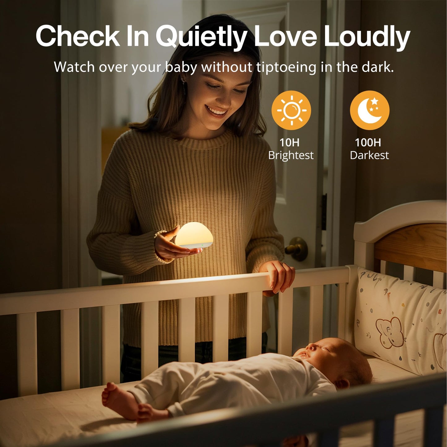JolyWell Baby Night Light for Nursery, BPA-Free Silicone Tap Control Lamp with 4-Level Warm Light, 8 Colours, 1-Hour Timer, Rechargeable Portable Night Light for Babies and Toddlers