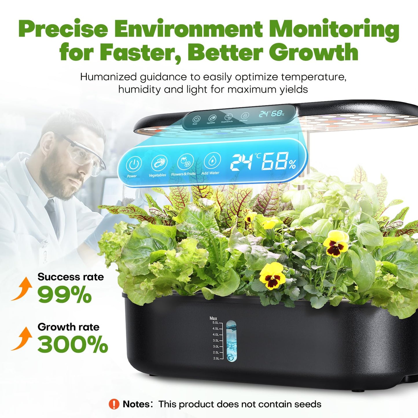 Ahopegarden Indoor Hydroponics Growing System Kit: 12 Pods Herb Garden with Temperature and Humidity Monitor, LED Grow Light for Growing Vegetables & Lettuce, Hydroponic Planter for Home Gift