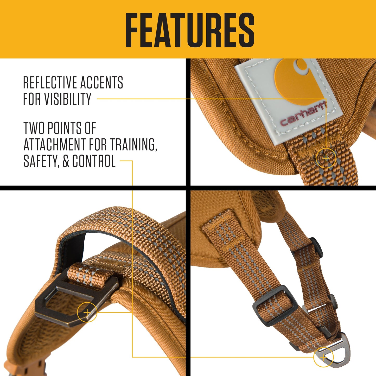 Carhartt Nylon Duck No Pull Dog Harness, Fully Adjustable Dog Harness with Quick Control Handle and Reflective Accents, Carhartt Brown, Medium
