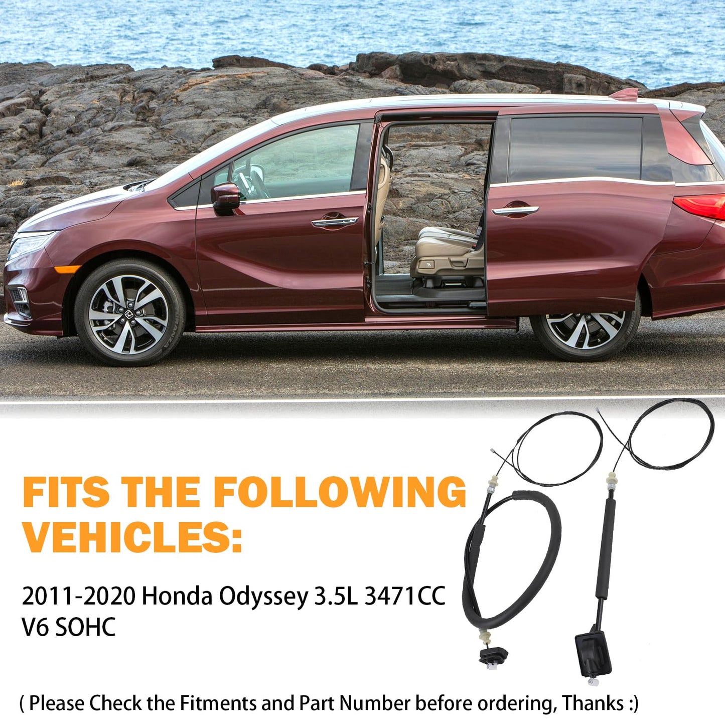 Power Sliding Door Cable Kit Left and Right Side, Compatible with 2011-2020 Honda Odyssey 3.5L V6, Replaces 72546-TK8-A01, 72546TK8A01, 72546 TK8 A01 Rear Slide Door Repair Set