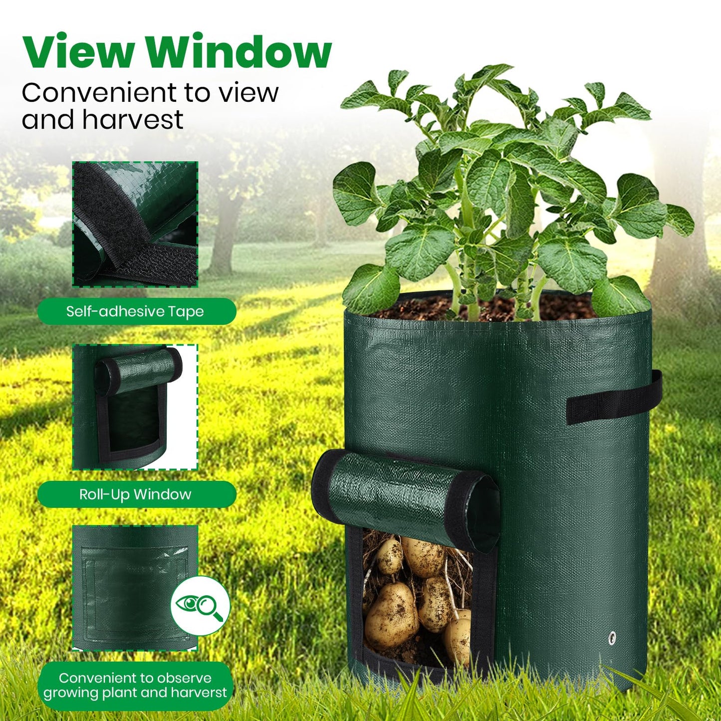 8 Pack Grow Bags, 10 Gallon Potato Growing Bags Durable PE Vegetable Planter Bag with Flap and Handles Large Garden Pots Potato Growing Containers for Vegetables, Fruits and More