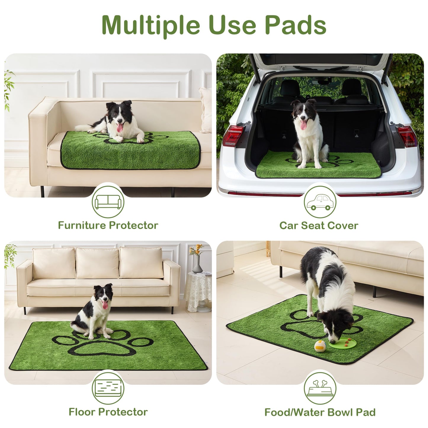 Qeils Reusable Dog Pee Pads, 2 Pack Super Absorbent & Leakproof Washable Puppy Pads with Soft Green Top Layer, for Potty Training, Crates, Couch, Car Seats & Pet Beds, 18"x 30"
