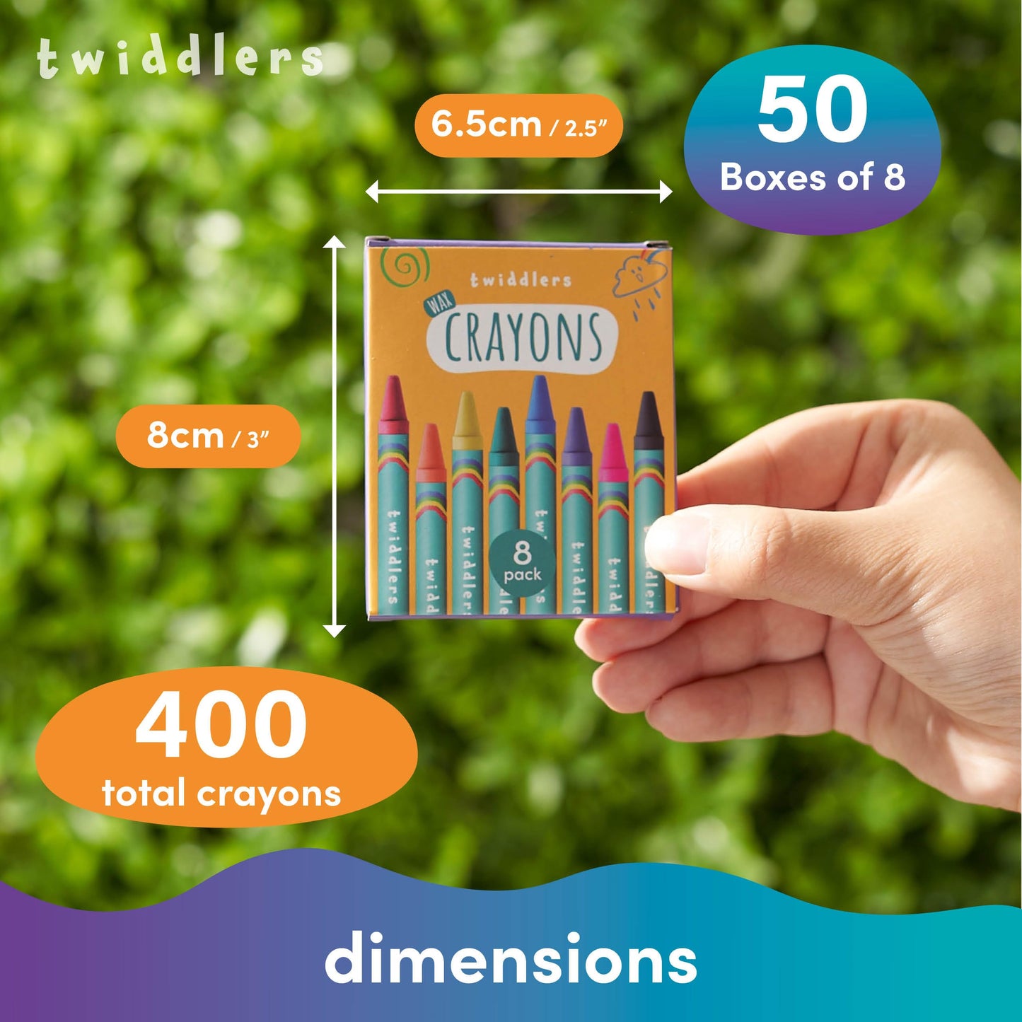 THE TWIDDLERS - 50 Boxes of Wax Crayons for Kids, 8 Crayons Per Box, 400 Total - Mixed Coloured, Perfect Mini Crayon Packs for Party Bag Fillers, School Classrooms, Arts & Crafts, Restaurants
