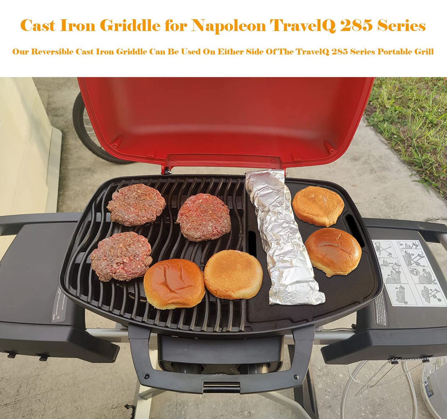 Cast Iron Grill Gridle Plate,BBQ Accessories for Napoleon TravelQ 285 Series Grill,14.5 x 10.5 Inch Cooking Griddle Replacement Part for Napoleon 56080,1 Pack